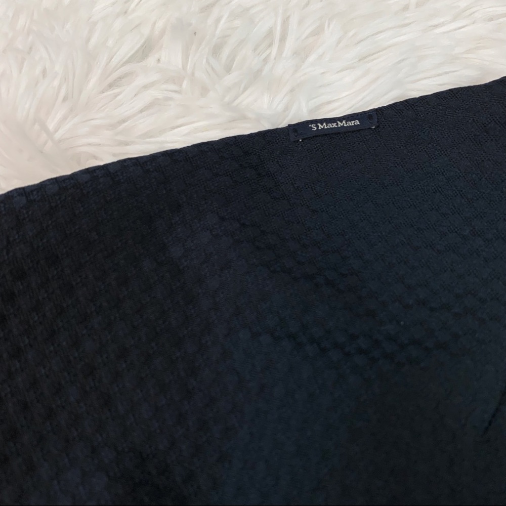 'S Max Mara short sleeve ruffle pleated jacquard Shift Dress in Navy blue - Picture 11 of 13
